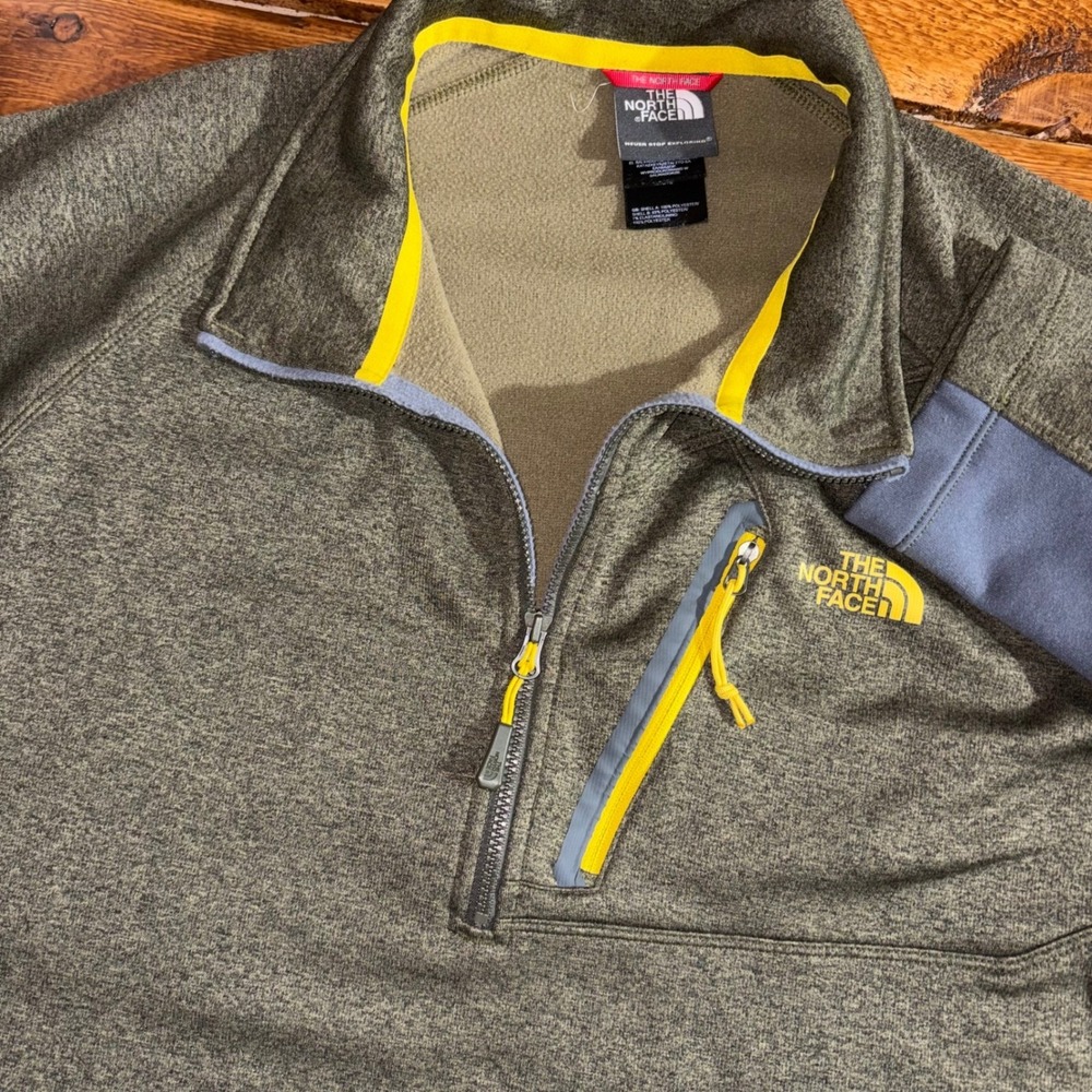 The North Face Pullover Mens Large Olive Green Yellow 1/4 Zip Fleece Sweatshirt